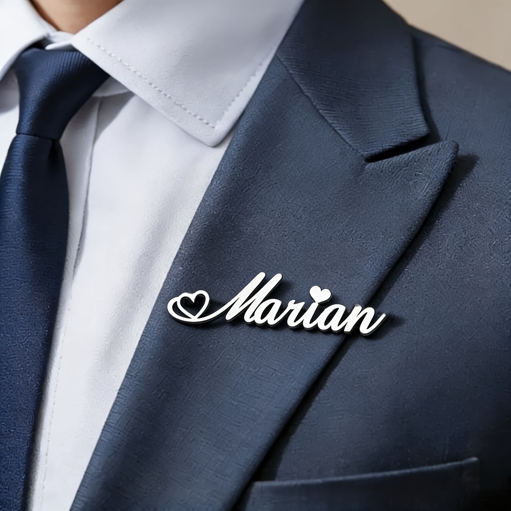 TEMU Custom Golden Name Brooch, Personalized Heart Name Pin, Easy And Elegant Lapel Brooch, Stainless Steel Nameplate Pin, Lapel Pin For Men And