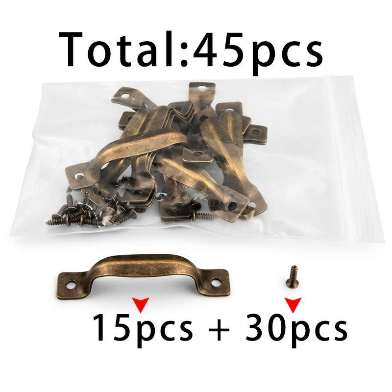 TEMU 15pcs Of Small Three-dimensional Handles + 30pcs Of 2x8 Screws, A Total Of 45pcs, Vintage Double-hole Curved Pull Handle, Base Handle, Universal