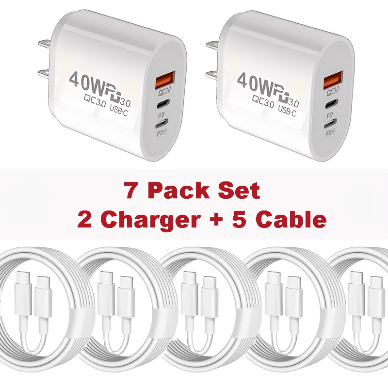 

7pcs 2 40w Charger+5 -c, 40w Usb C Charger, Pd+qc 3.0 Adapter, Up To 3 Devices Simultaneously, Charging Compatible