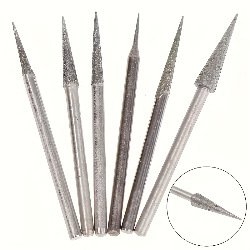 6pcs Diamond Grinding Head Needle | 1-4mm Steel Bits Burrs, 2. Engraving Carving Tool, 14 Degree Taper