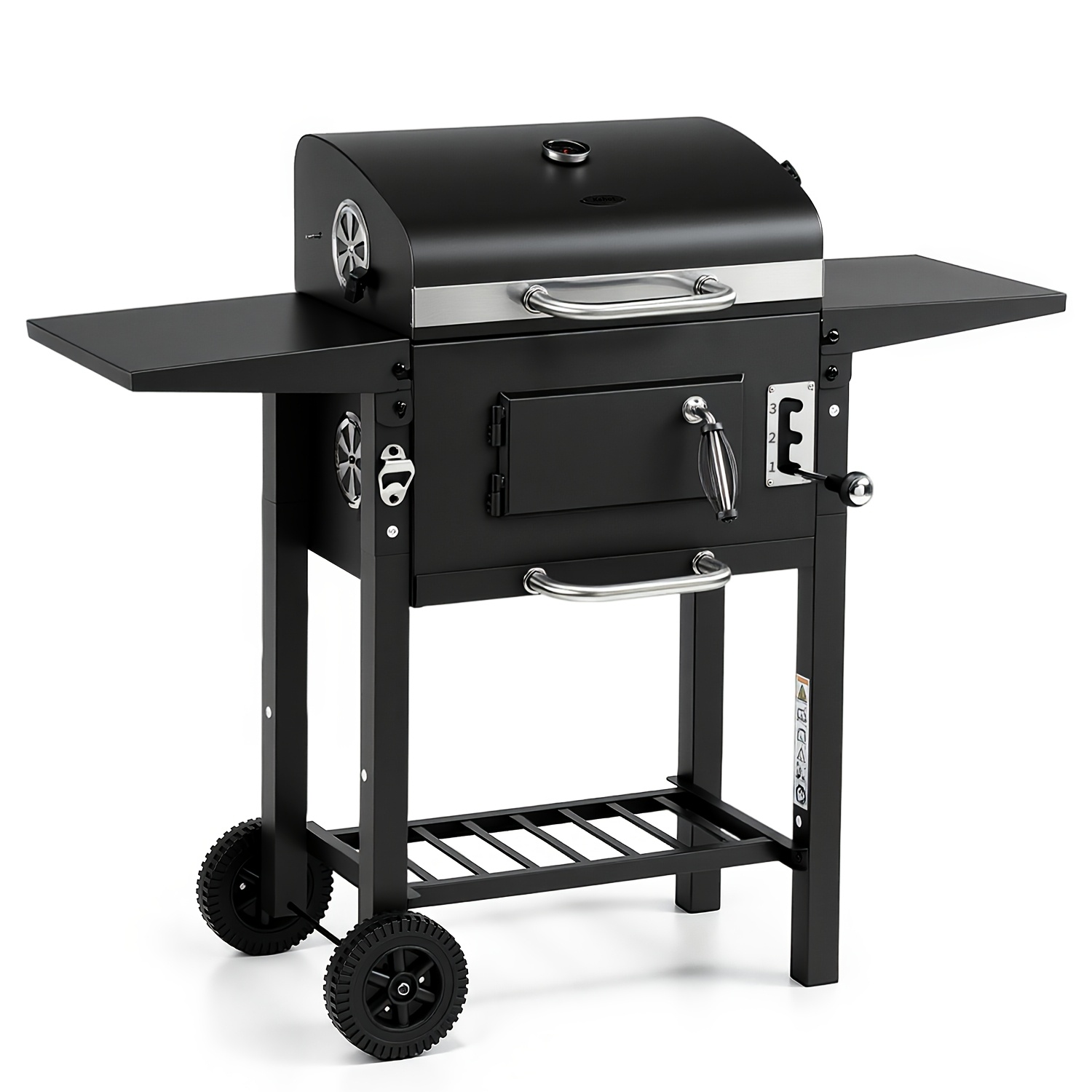 Kehot Outdoor Charcoal Bbq Grill With Grates, Warming Rack, 2 Side Shelves, Temperature Gauge, Large Barbecue Grill For Backyard Patio Garden Camping Picnic Party, Black