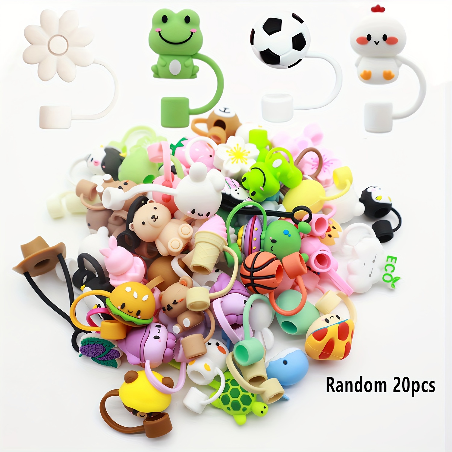 

20pcs Random Cute Cartoon Silicone Straw Covers - Suitable For Straws With A Diameter Of 10mm Or 8mm, Perfect For Birthday Parties And Celebrations - Reusable And Durable Silicone Material