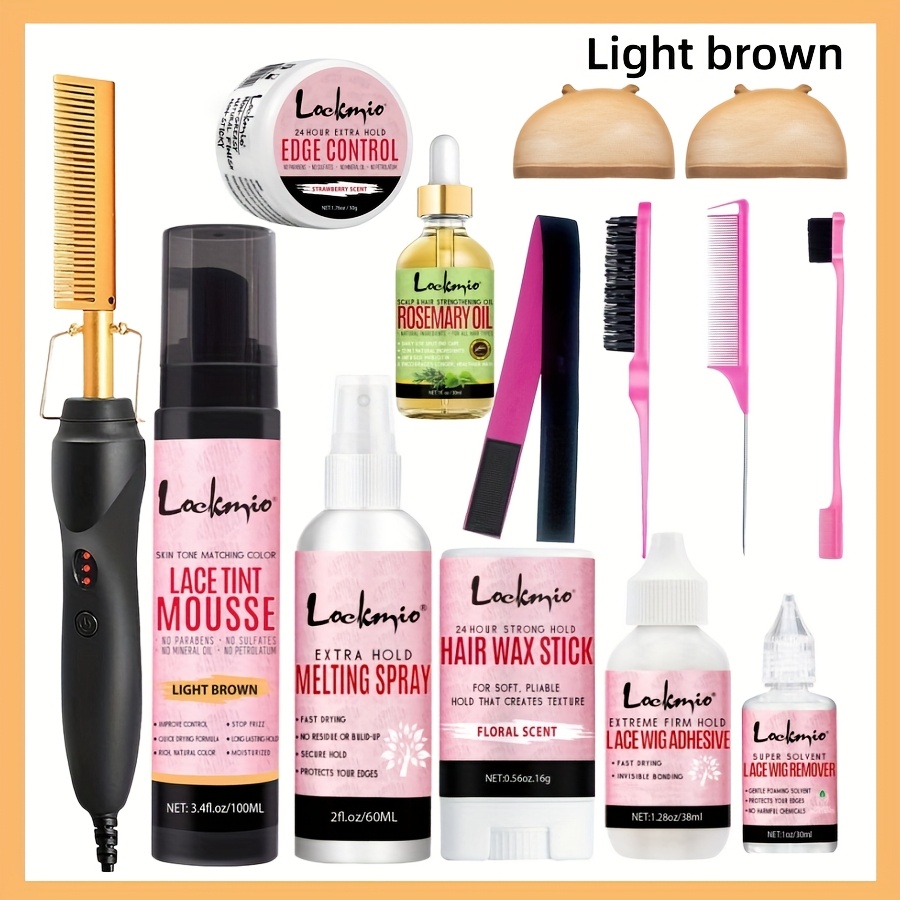 Pressing Comb with Lace Glue Hair Wax Stick Edge Control Set Amazon.com : Dolahair Electric Hot Comb for Wigs Hair  main image 4