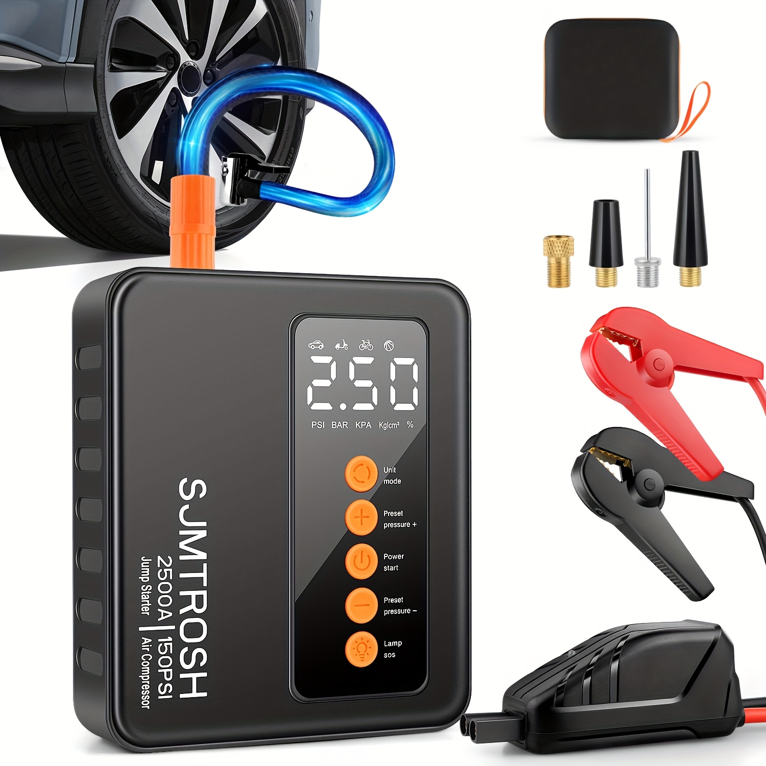 TEMU -1 Portable Car Jump Starter With Air Compressor-150psi Air Pump - Led Screen - Emergency Starter For Cars, Suvs, Trucks (gas - ) - Fast Charging Power Bank