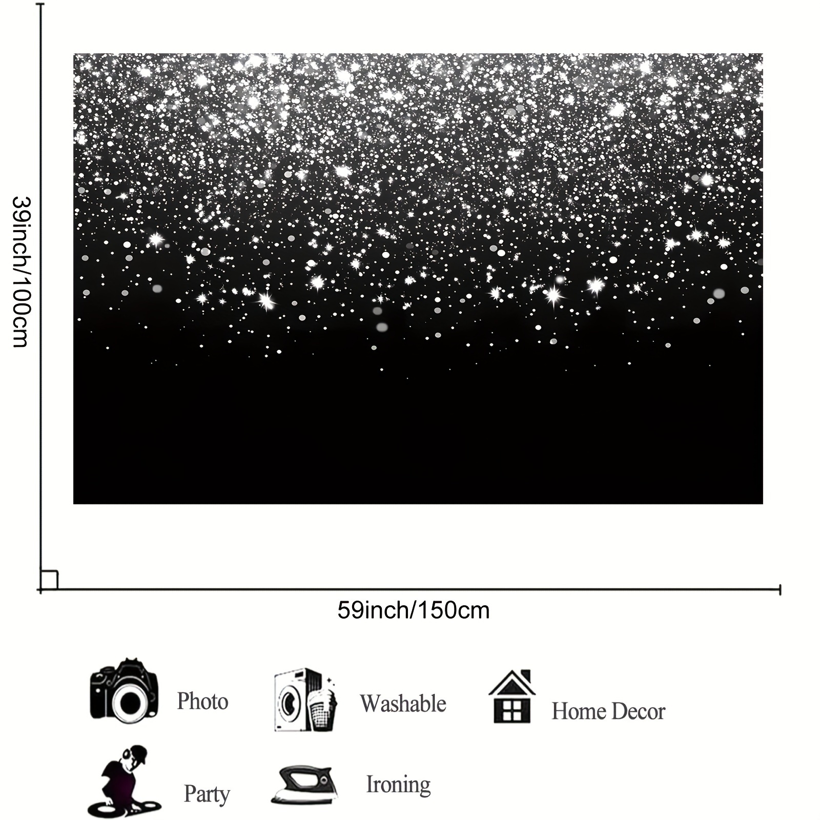 Black And Silvery Shiny Snowflake Photo Booth Backdrop
