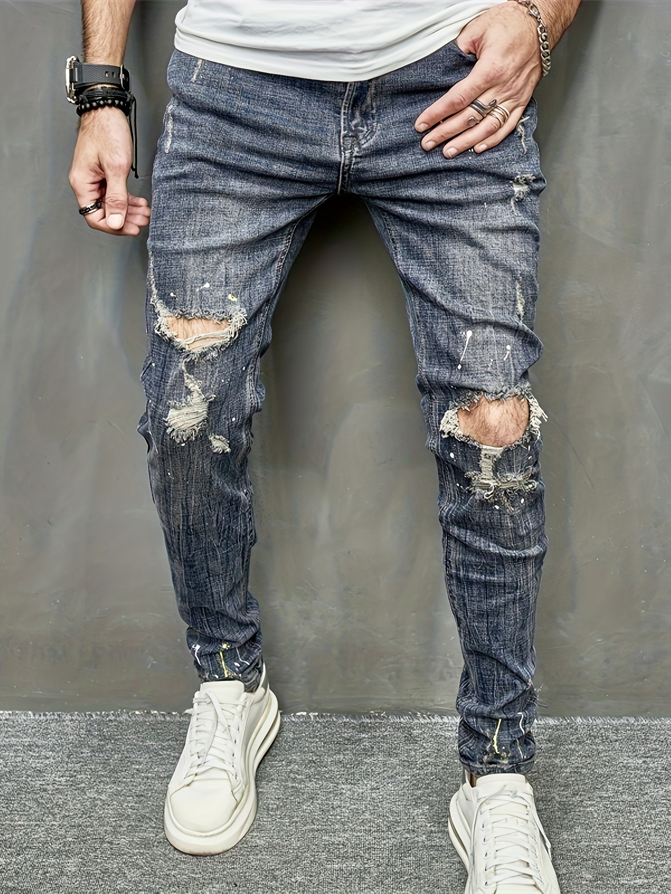 Mens knee deals ripped skinny jeans