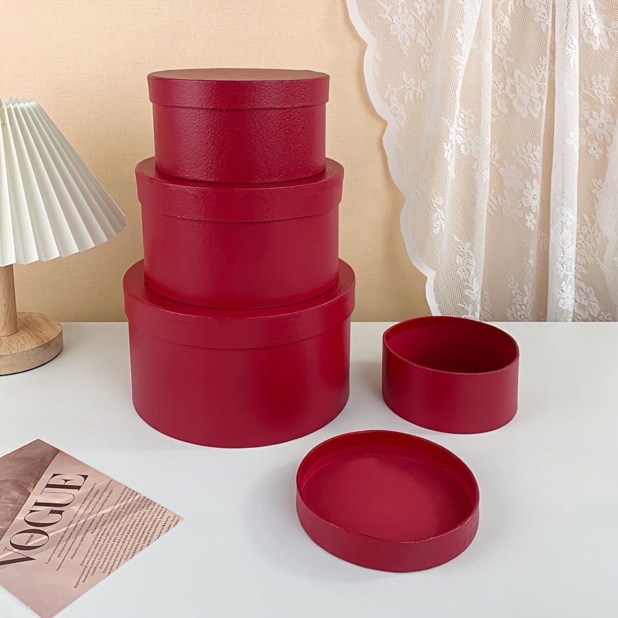4pcs Classic Red Round Jewelry Box with Lid
