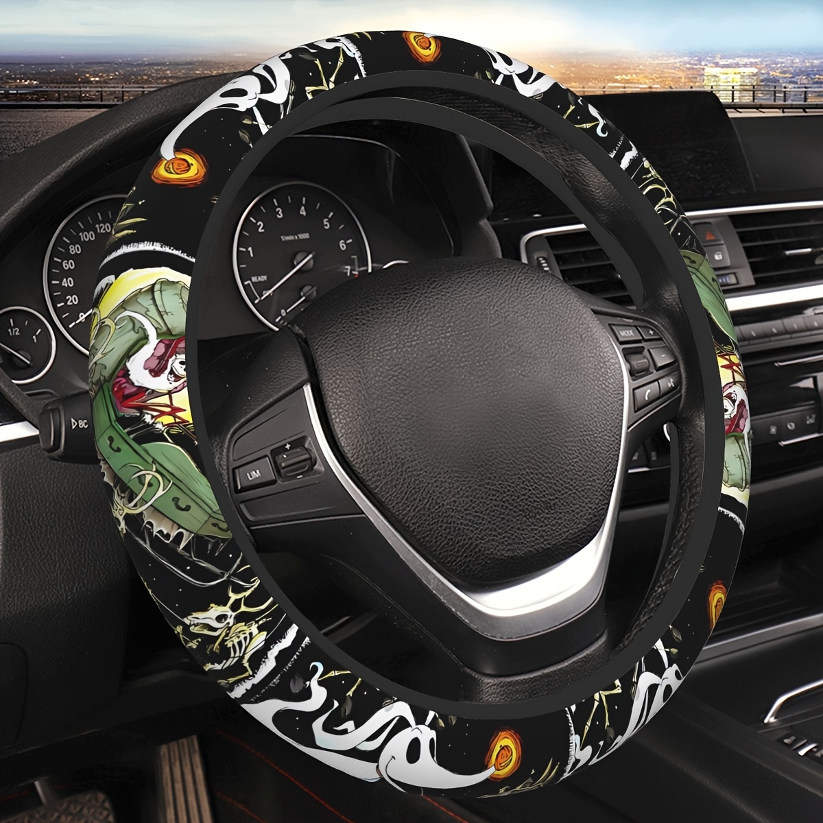 

Universal 15-inch Cartoon Theme Steering Wheel Cover, Neoprene, Lightweight, Breathable, Anti-slip, Comfortable Grip, Car Accessory Decor, Fits Most Vehicles