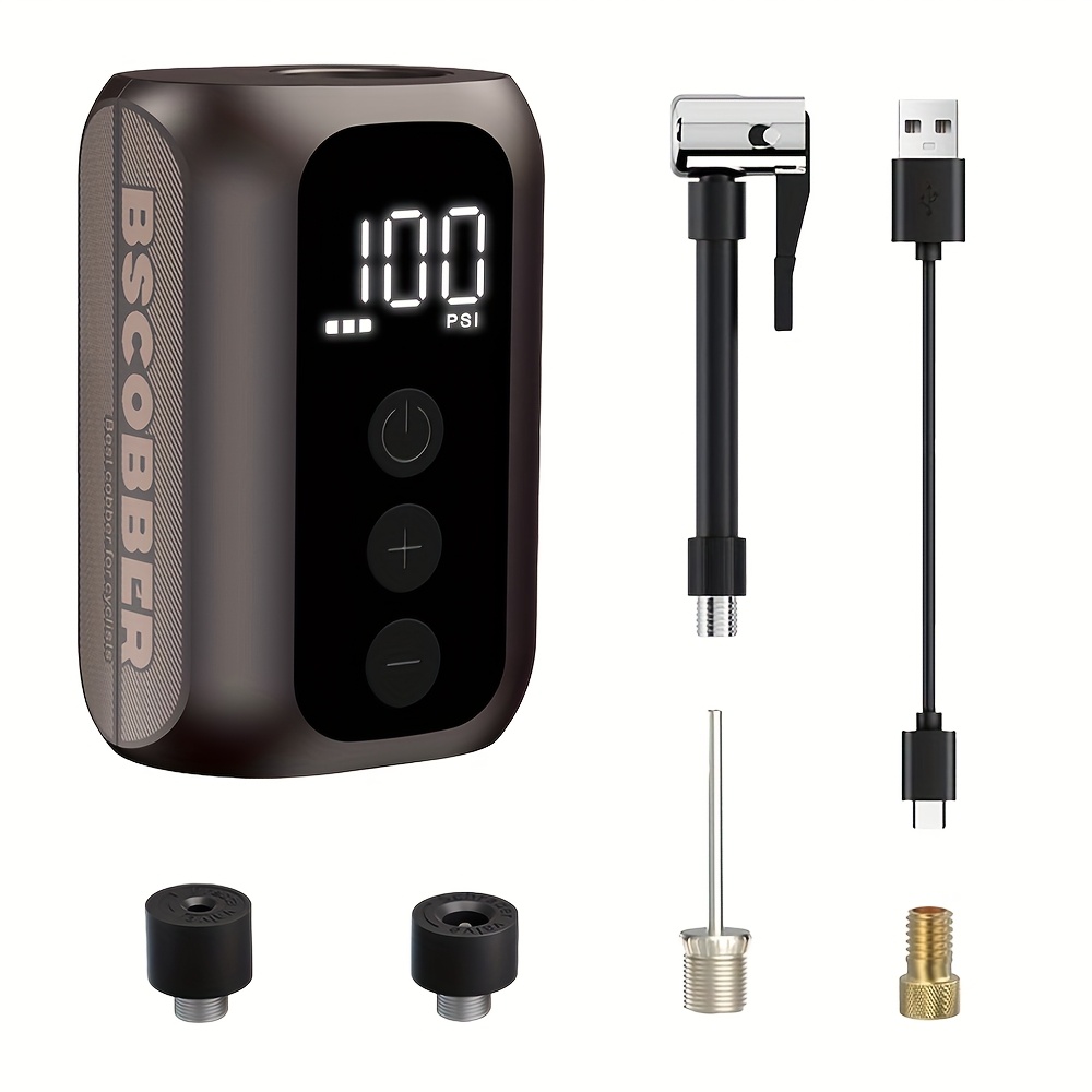TEMU Bscobber Portable Bicycle Inflator, 100psi High-pressure Inflation Pump, With Screen Display, Suitable For Bicycles, Tents, Basketballs,