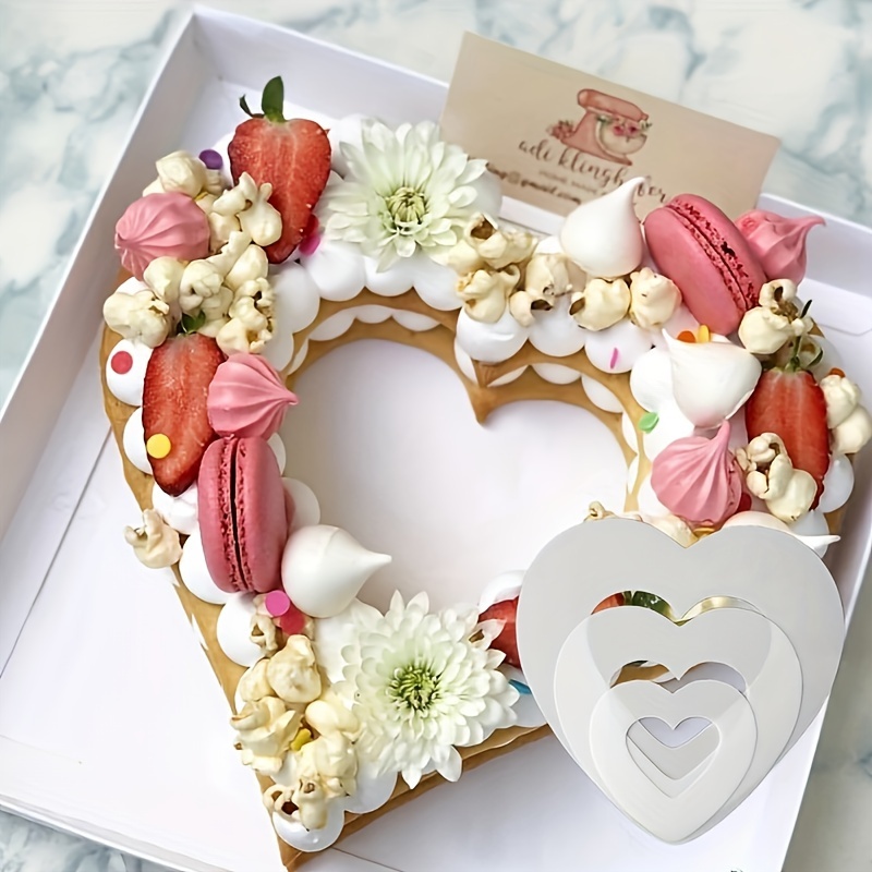 

1pc Pe Material Heart Shaped Cake Mold, Dessert Pastry Decoration Template Pet Mold Birthday Party Activity Cake Making Baking Mould Accessories - 6/8/10/12/14 Inches