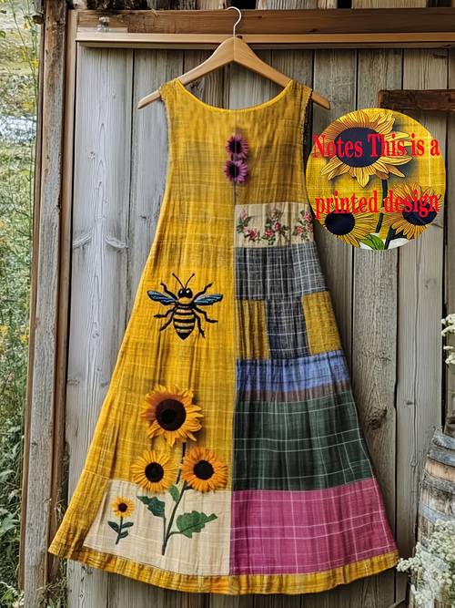 plus size plus size womens sunflower and sleeveless dress vintage style vacation dress