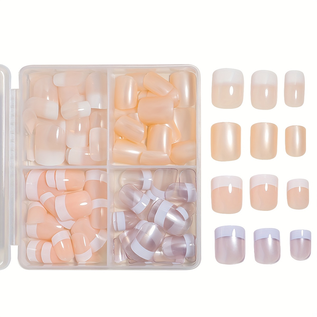 96 pieces 4 colors short square press on nails acrylic short fake nails full cover white french design glitter nail gel fake nails details 5