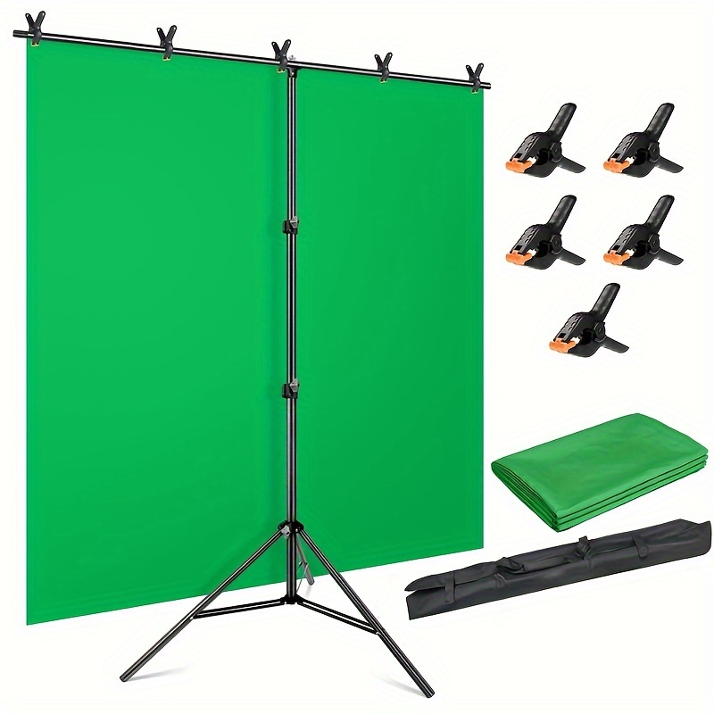 Green Screen and Stand Kit – 7x7ft Portable Chroma Key Panel with T-Shaped Background Stand, Includes Carrying Bag and 4 Spring Clamps, Ideal for Stre