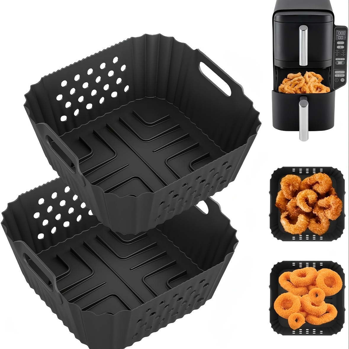 Image of 2pcs Air Fryer Silicone Liners For 7.6l Air Fryer Sl300uk, Upgraded Dual Reusable Air Fryer Additions For Dual Air Fryer 7.6l