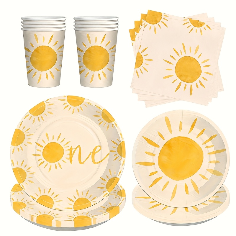 60pcs Birthday Decoration Set For A First Birthday Celebration Featuring A Bohemian Hippie Sunshine Theme, Including Paper Plates, Cups, And Napkins For The For Party I Perfect For Halloween