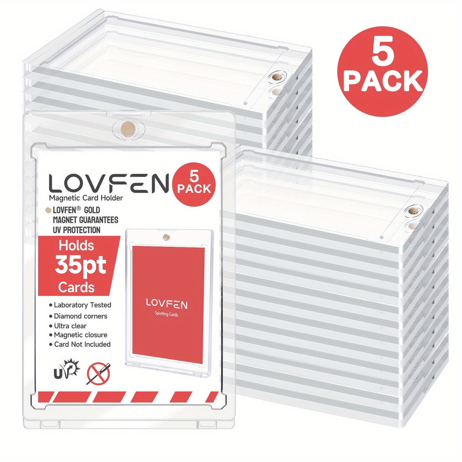 Image of 5 Packs Magnetic Card Holder - Protective Sleeves With Hard Plastic Construction, 35pt Thick Card Case Protector For Baseball, And Trading Cards, Perfect Christmas And Halloween Gifts