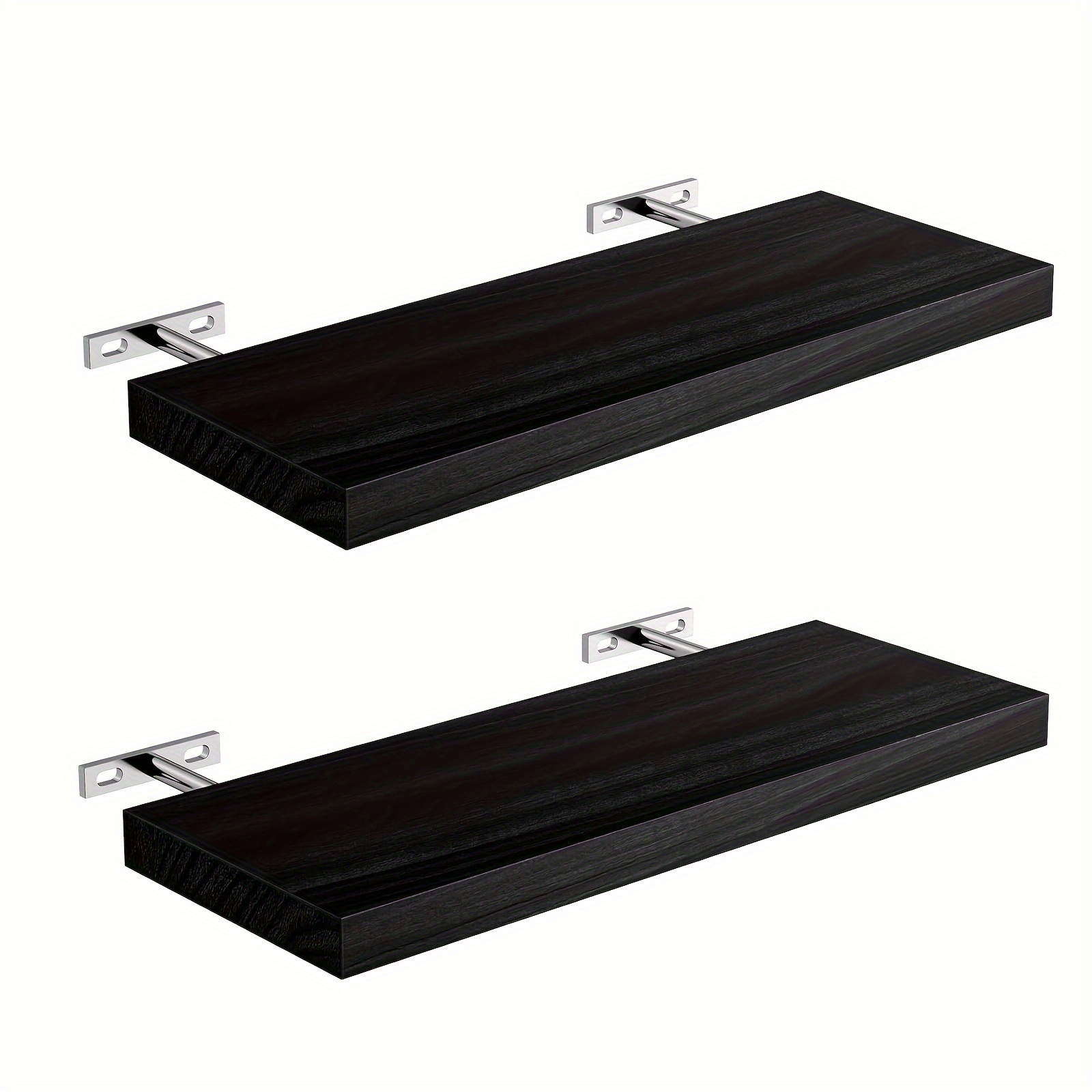 

2pcs Black Wooden Floating Shelves - Wall Mounted Storage For Kitchen, Bathroom & Living Room Decor