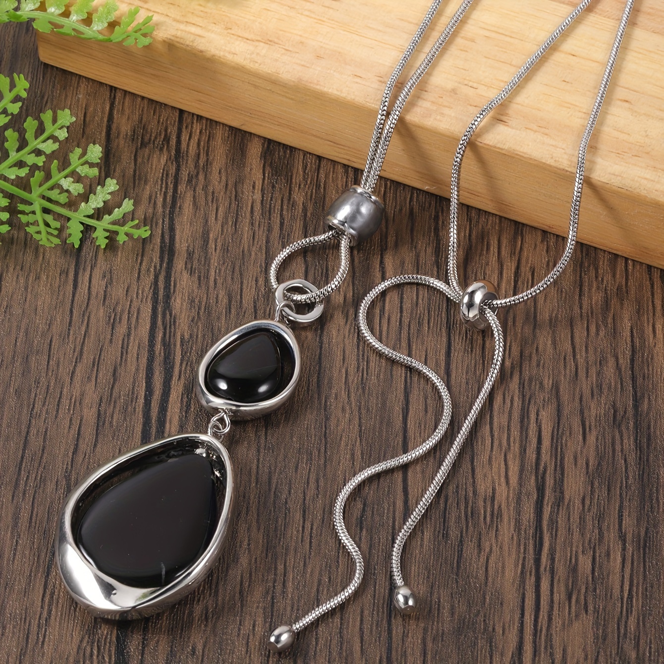 Image of 1 Necklace Alloy Black Natural Stone Irregular Geometric Pendant Long Necklace, For Mother's Day, Holiday Gift, For Wife