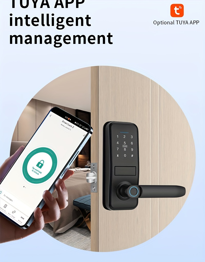 Puerta Electrónica Inteligente TUYA con Huella Digital - Cerradura Multifunción, Fácil Instalación