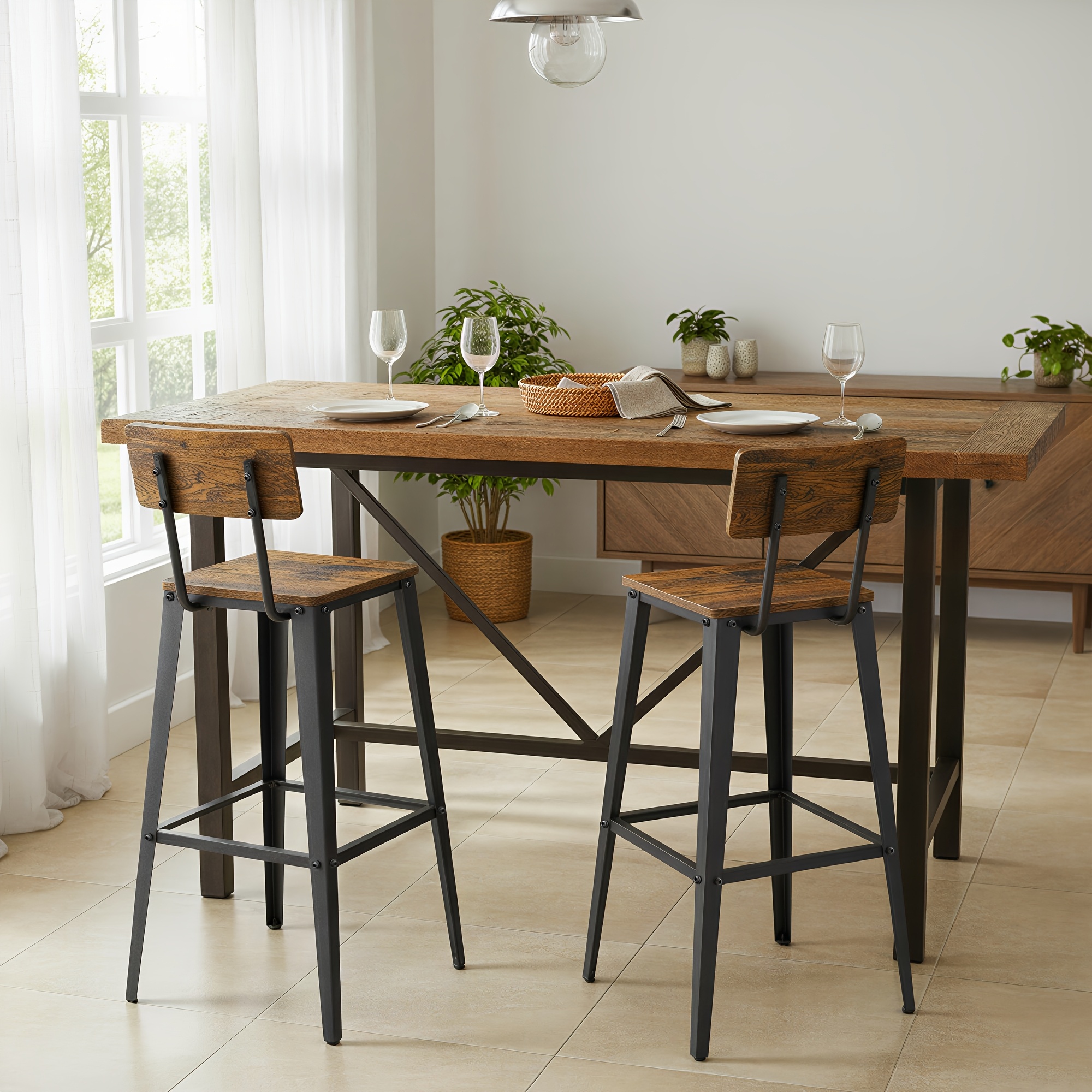 Bar Stools, Set Of 2, Bar Chairs, Kitchen Chairs, With Backrest, , Easy Assembly, , -black Ink, 45.4 X 50.5 X 102 Cm