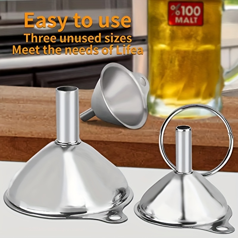 3pcs multi purpose funnel set super versatile heat resistant stainless steel construction for pouring and measuring milk wine oil juice honey   essential kitchen tools for everyday cooking and baking details 2