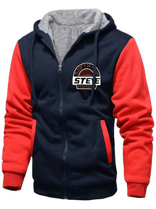 Men'S Cozy Fleece Hoodie, Stylish Color-Blocked Jacket for Autumn And Winter