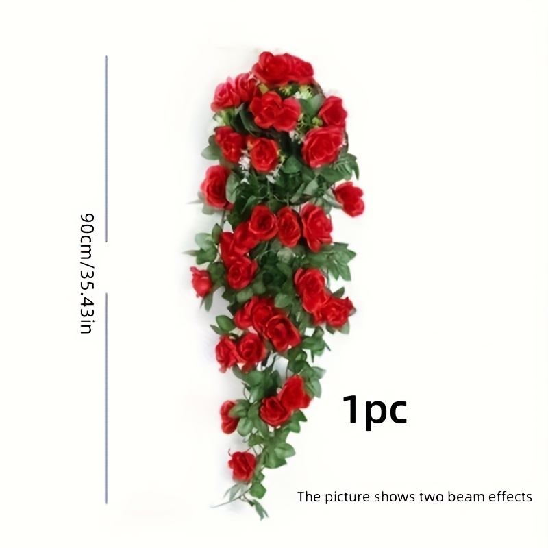 Image of 1pc Artificial Rose Vine And Eucalyptus Leaves, Rose Artificial Flower Hanging Rose Ivy Hanging Basket, Suitable For Wedding Arch Garden Background Decoration, (red)