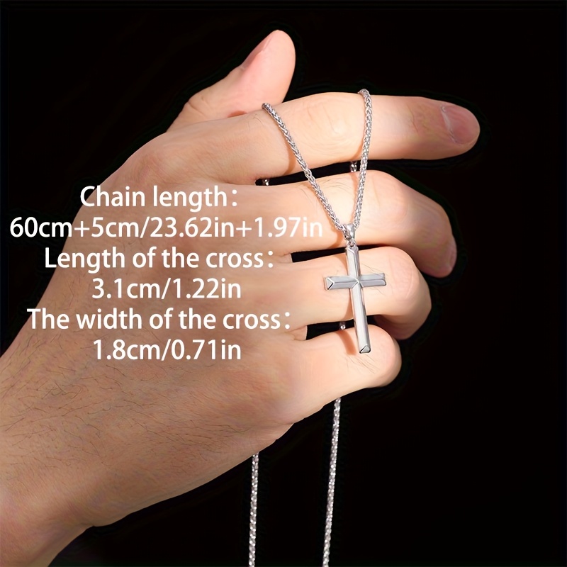 Image of 925 Silvery Plated Men's Pendant Necklace Cross Matching Woven Chain Cross Pendant Hypoallergenic Fashionable And Versatile Decoration For Him Christmas Valentine's Day Exquisite Gift Box Packaging