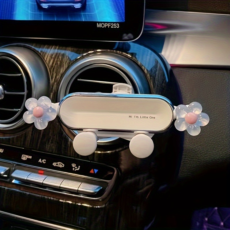 Upgrade The Silver-white Car Phone Holder, A Cute Accessory For, ' Vent. This Car Mount Is A New Model Featuring Floral Designs, Suitable For Navigation And Dashboard Use, In Blue, Pink
