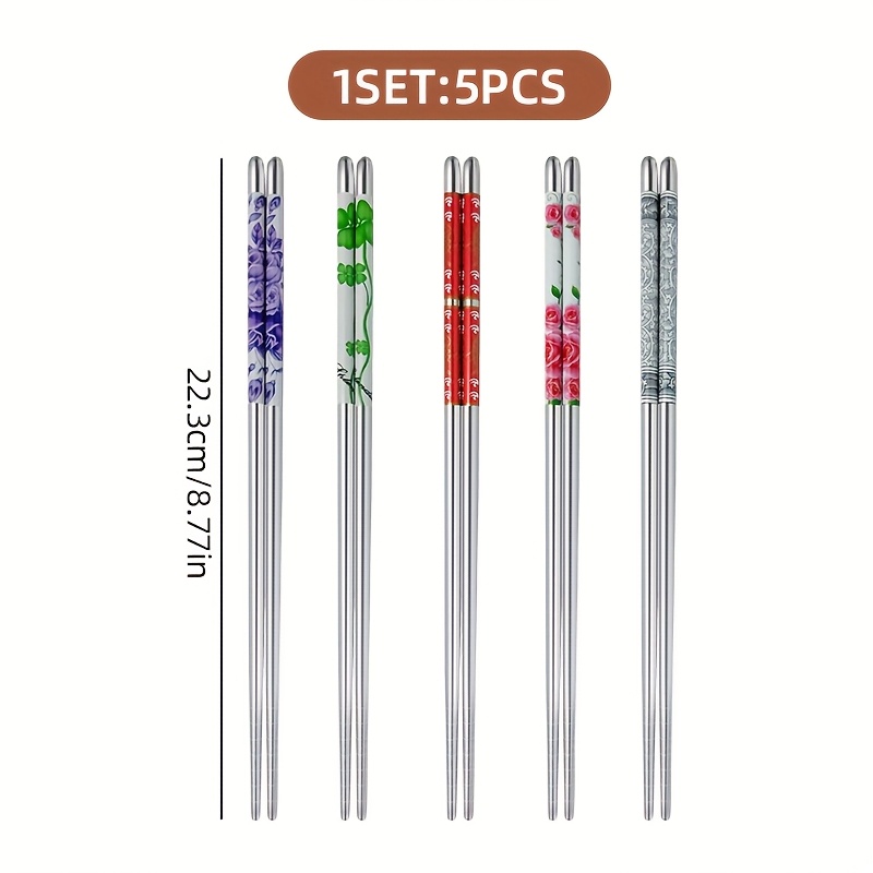TEMU 5 di Bacchette Cinesi, Bacchette da Sushi Antiscivolo in Acciaio , Bacchette Riutilizzabili Antiscivolo, Eleganti Bacchette in Acciaio , Set di