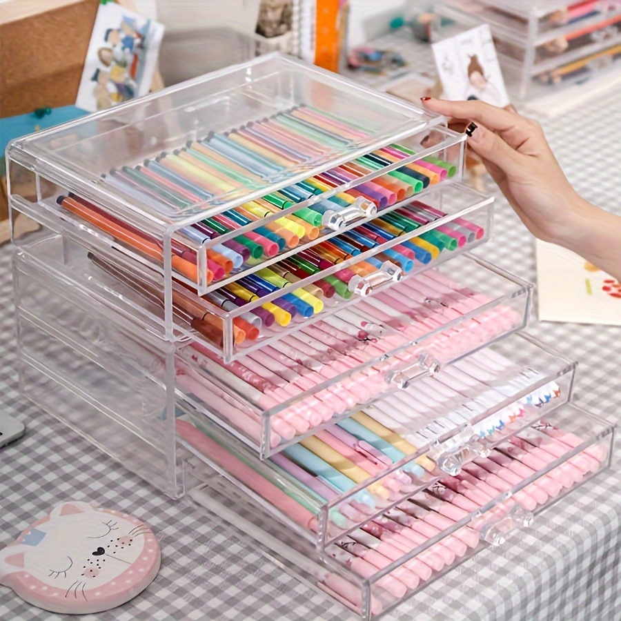 

1pc Plastic Desk Organizer Drawers - - Pen For , Pencils, And Markers - - Storage Box - No Needed Desk