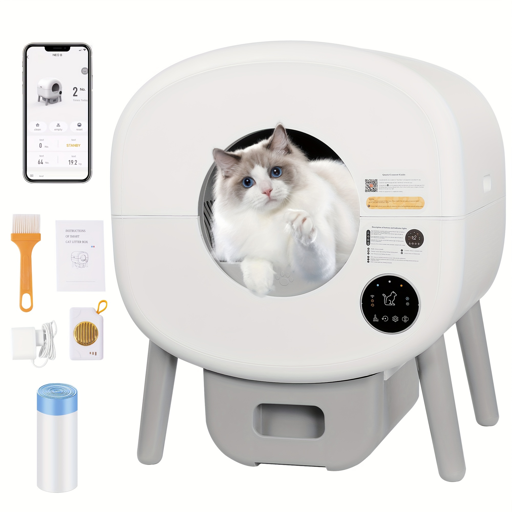 TEMU Automatic Smart Cat Litter Box, Large Capacity Self-cleaning Litter Box With Infrared/gravity/ambient Light Function