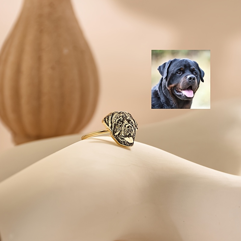 Custom Photo Engraved Pet Portrait Ring, Personalized Gift