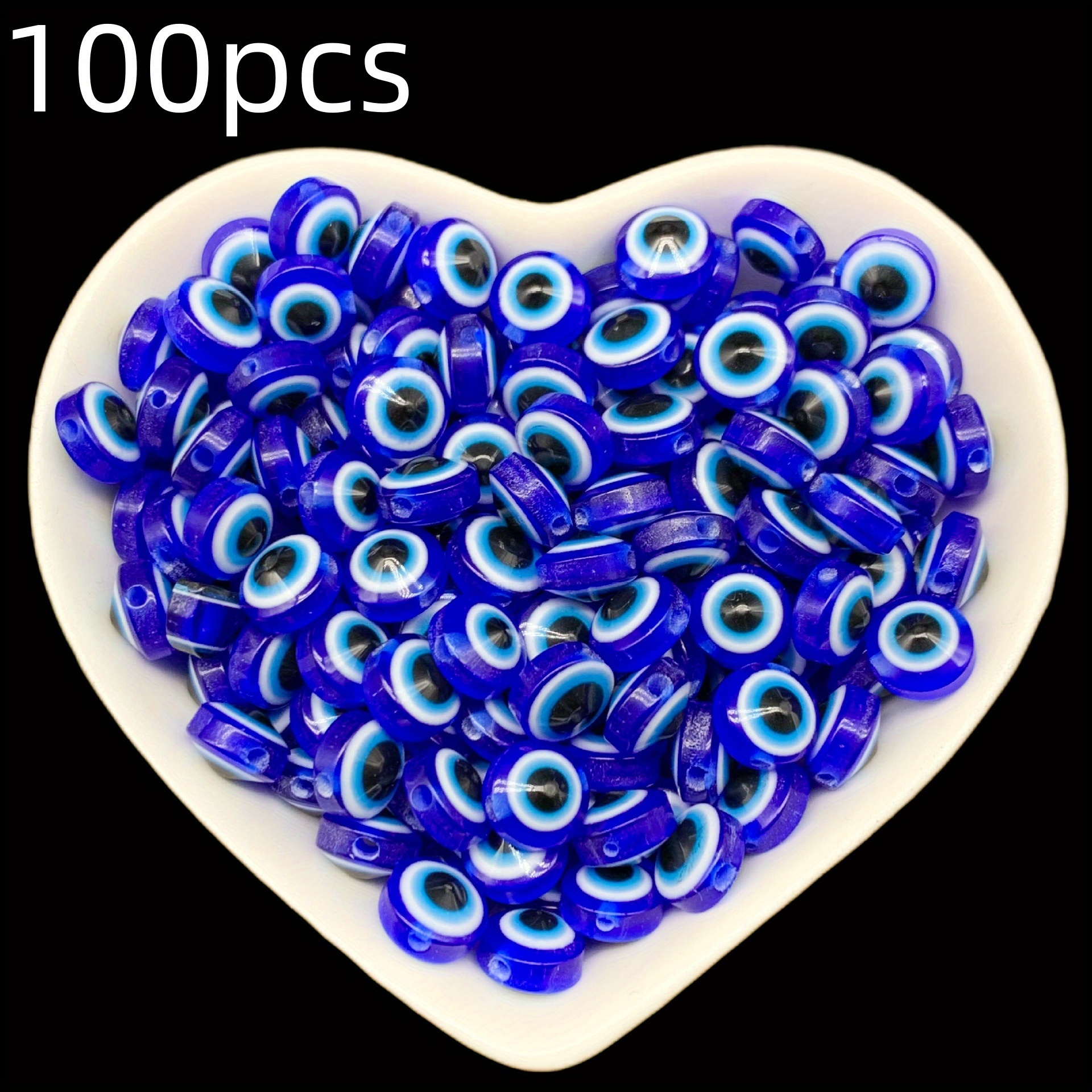 Image of 100pcs Turkish Evil Eye Beads, Resin Flat Round , Suitable For Diy Craft Jewelry Making - Necklaces, Bracelets, Anklets, Earrings