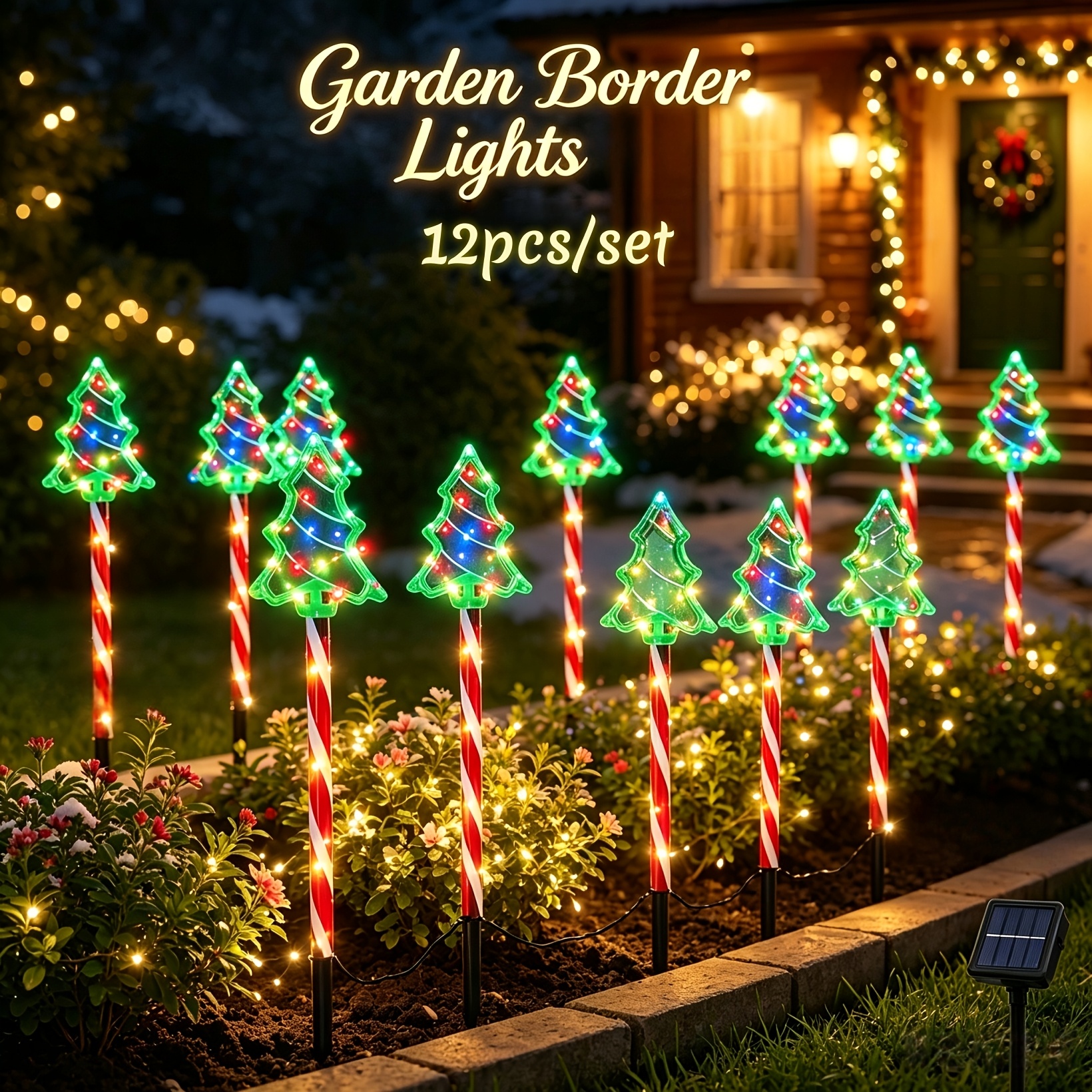 TEMU 8pcs/12pcs (set) Solar Outdoor Ground Plug Lights, 9 Lighting , Outdoor, Solar Lights, Outdoor Nativity Scene Decorations For Holidays, Festive