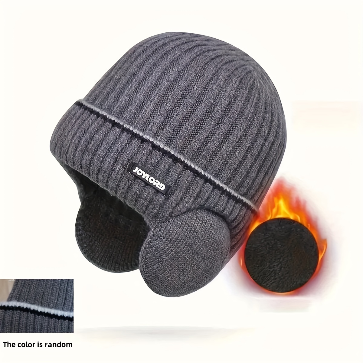 TEMU Unisex Large Knit Hat Fleece Lining - Soft Ear , , Cold Accessory - Hat For Men And Women (1-)