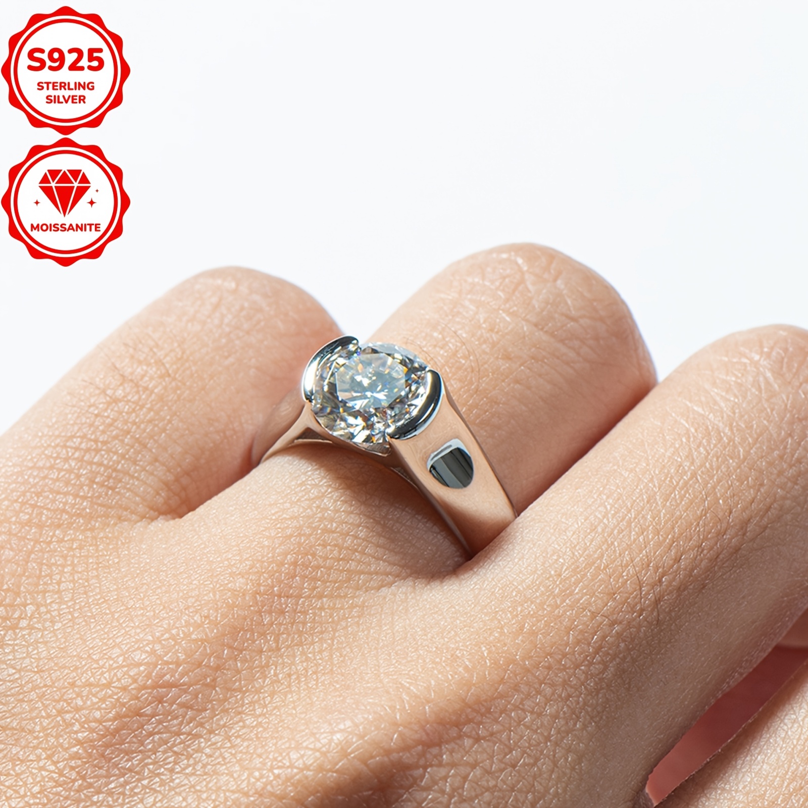 2CT Moissanite Engagement Ring, Classic Design, 925 Sterling Silver