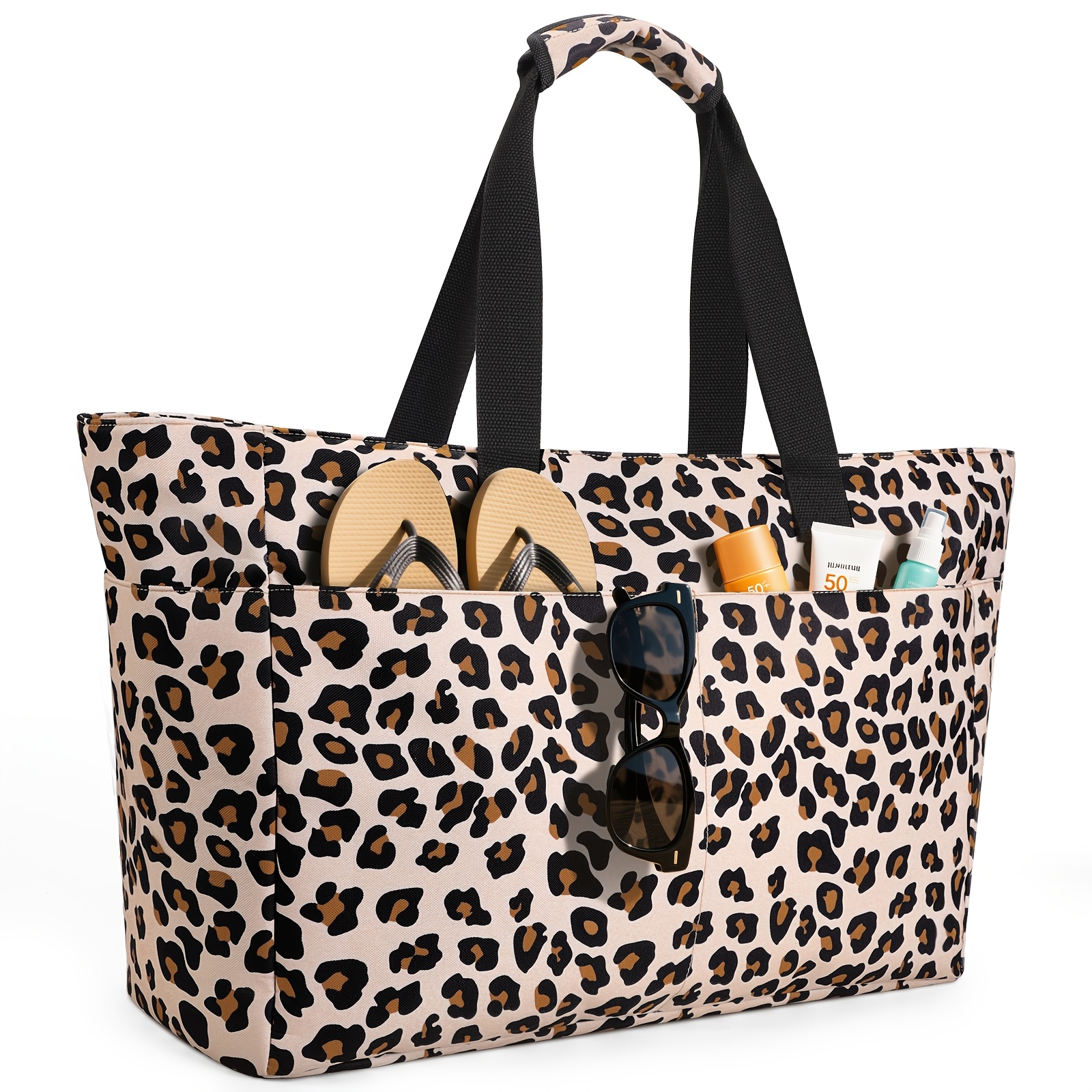 Oversized Beach Bag For Women, Collapsible And Lightweight, Featuring A Zippered Pocket For