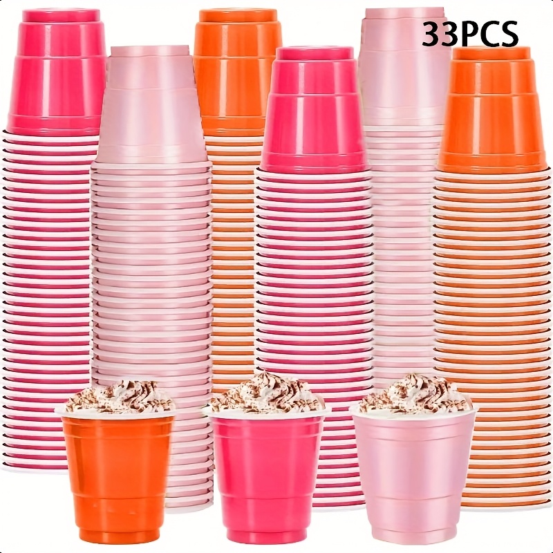 33 piece plastic cups light pink magenta orange shot glasses - Temu