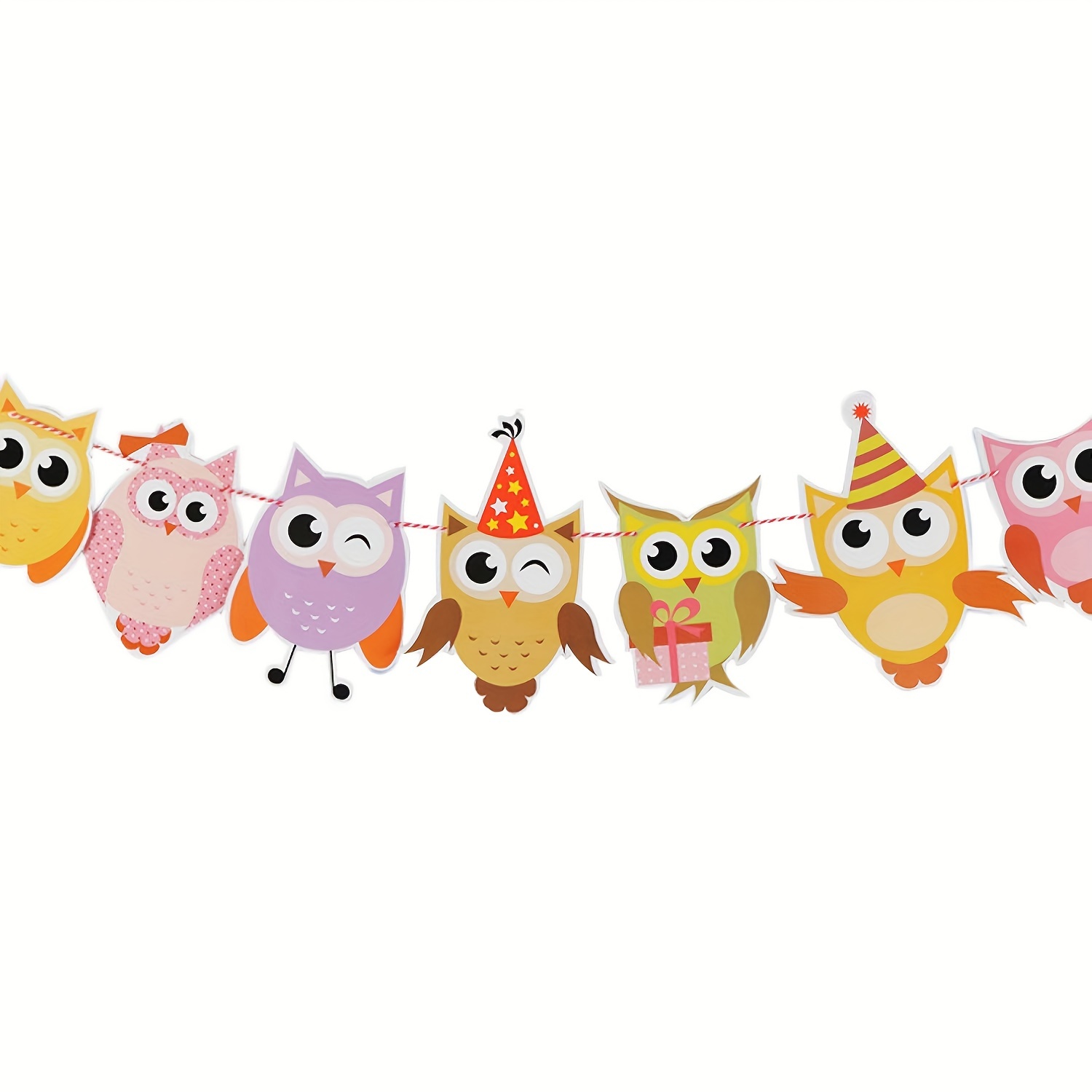 Image of 10pcs Owl Birthday Bunting Flags, Cartoon Animal Paper String Decorations, Multipurpose Room & Garden Hanging Flags For Wedding, Shower, Birthday, Seasonal Celebrations - No Electricity Needed