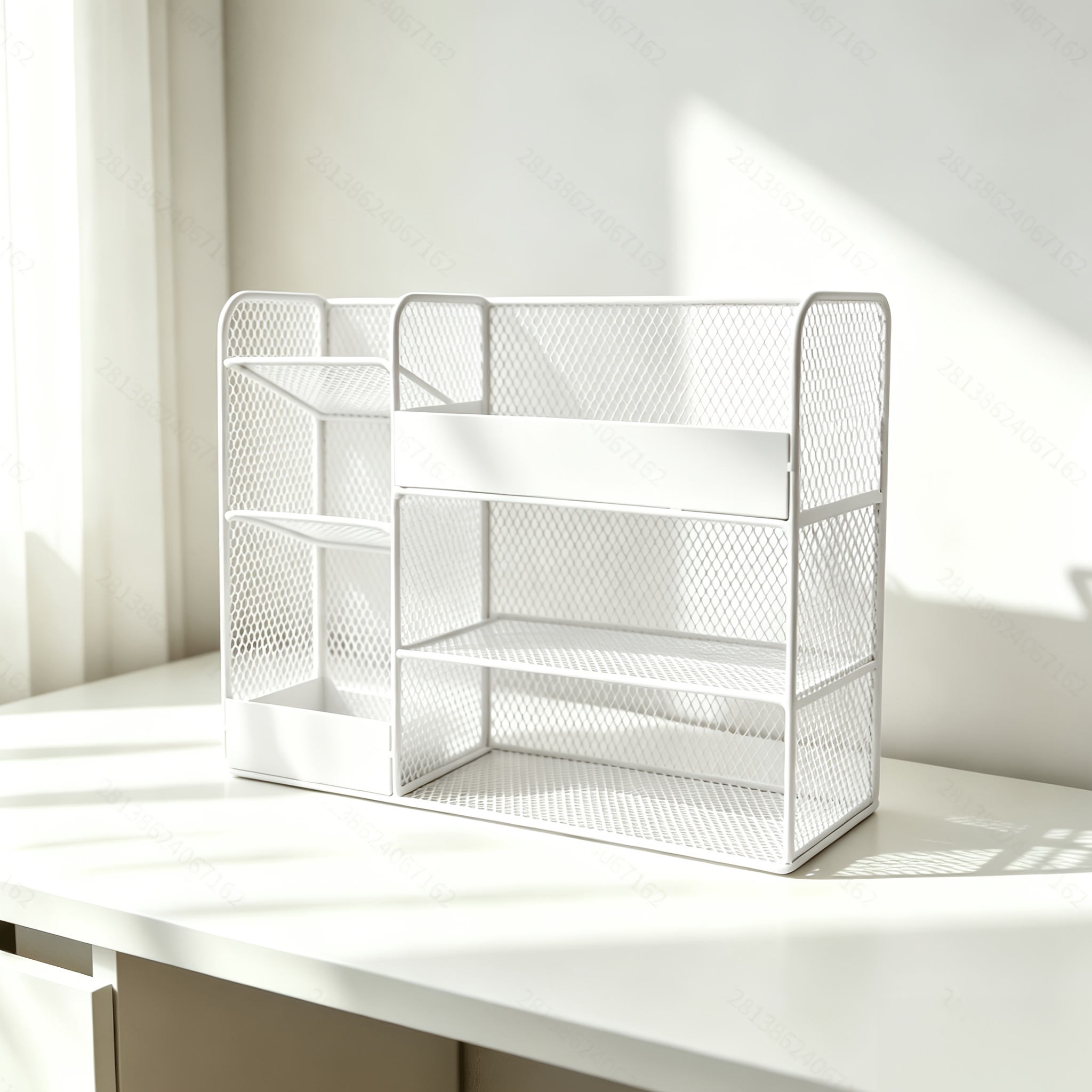 TEMU Large Capacity Metal Cosmetic Storage Rack, Multi-compartment Desktop Wrought Shelf, Skincare And Makeup Organizer Artifact