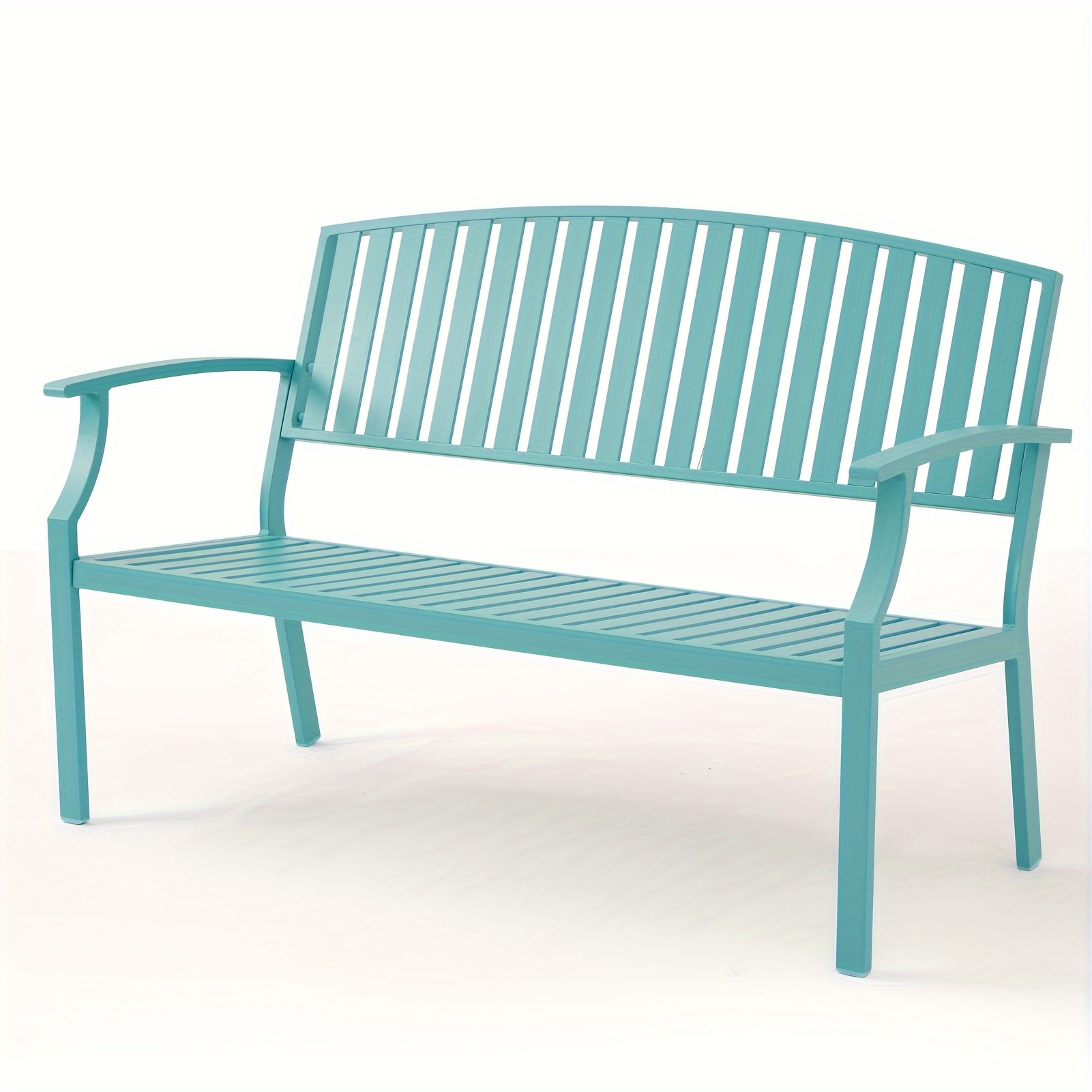 

Aluminum Outdoor Bench With Backrest, Patio Metal 3-seater Chair For Porch Balcony Deck Lawn Garden Poolside Yard (blue)
