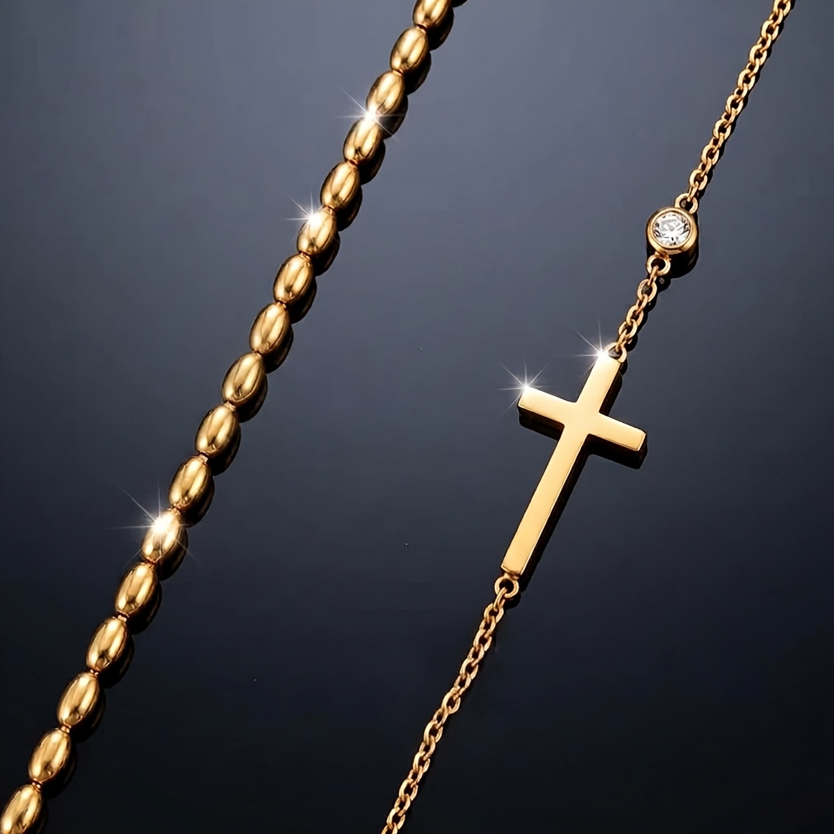 2pcs Stackable Jewelry Set with Cross Thin Chain and Glossy Pendant