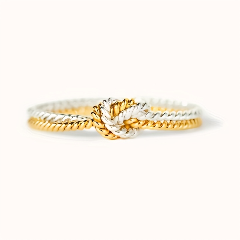[Rope Knot Ring] Simple and stylish rope knot design two-tone ring for women, engagement party wedding gift, anniversary or Mother's Day present for your loved one