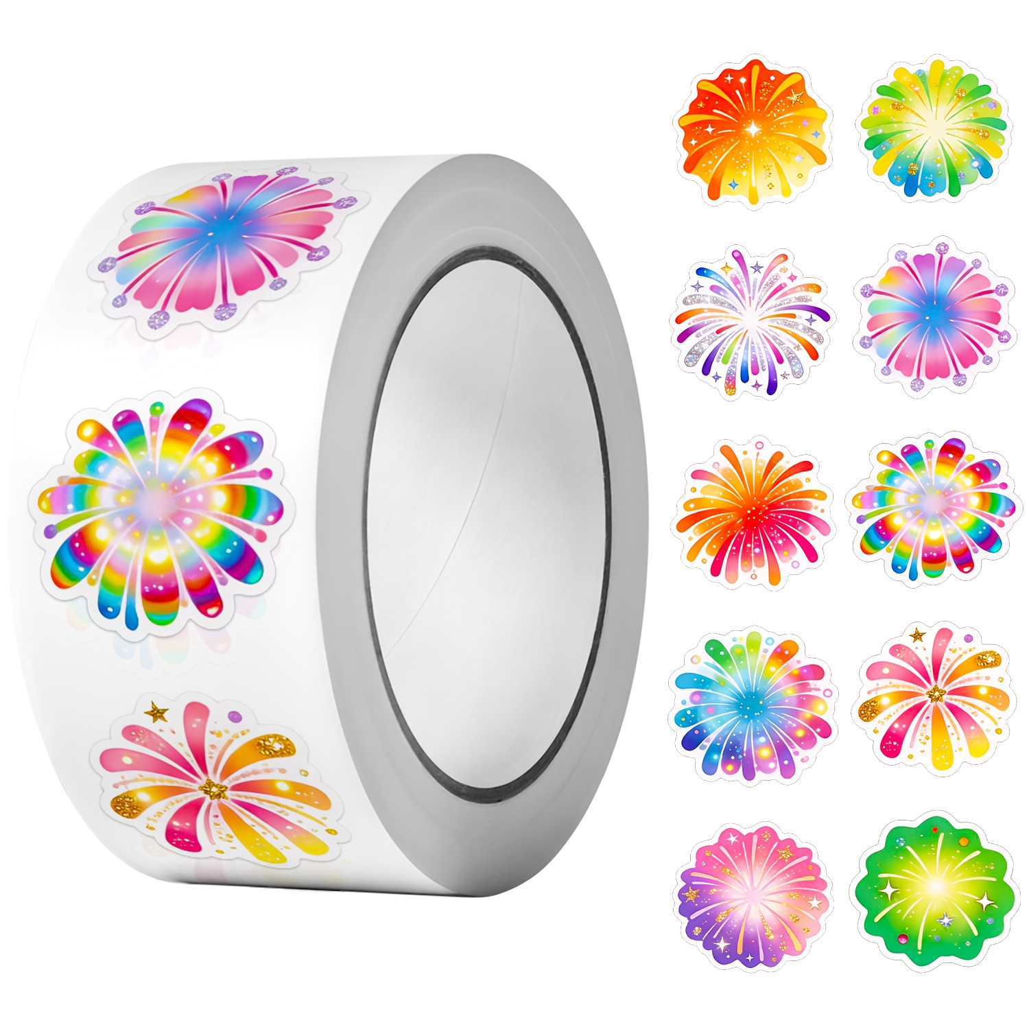TEMU 1roll(500pcs) Cartoon Firework Irregular Sticker 2.5cm/1.0'' 10 Designs Party Favors Art Decals Adorning Perfect For Various Home Decoration