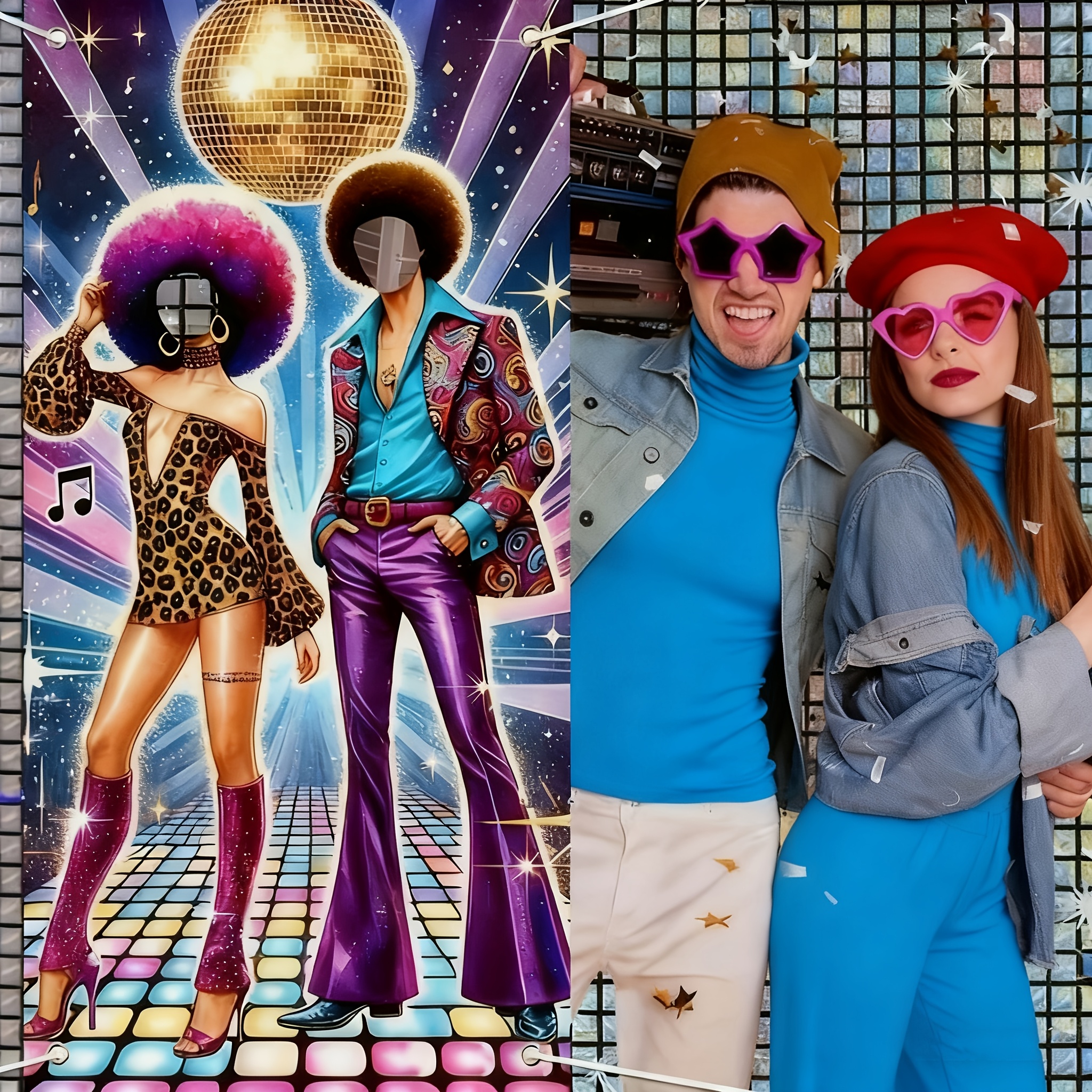 70s Disco Party Photo Backdrop with Neon Lights
