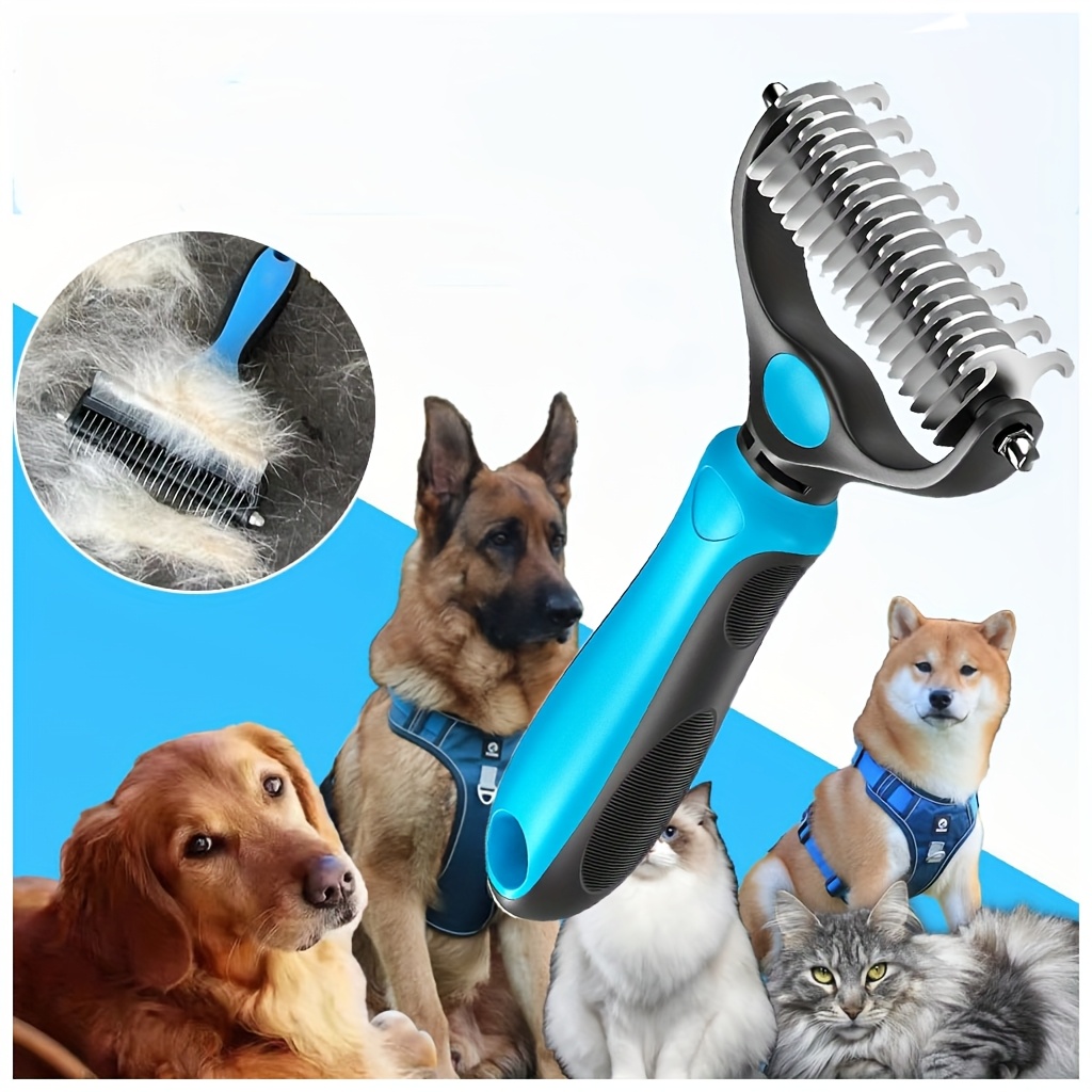 TEMU Ergonomic Double-sided Undercoat Rake For Dogs And Cats, Pro 2 In 1 Shedding Toolsdouble-sided Knot Opening - Round Head And Cats, Stainless Steel Teeth, Skin, Nasty Shedding Or