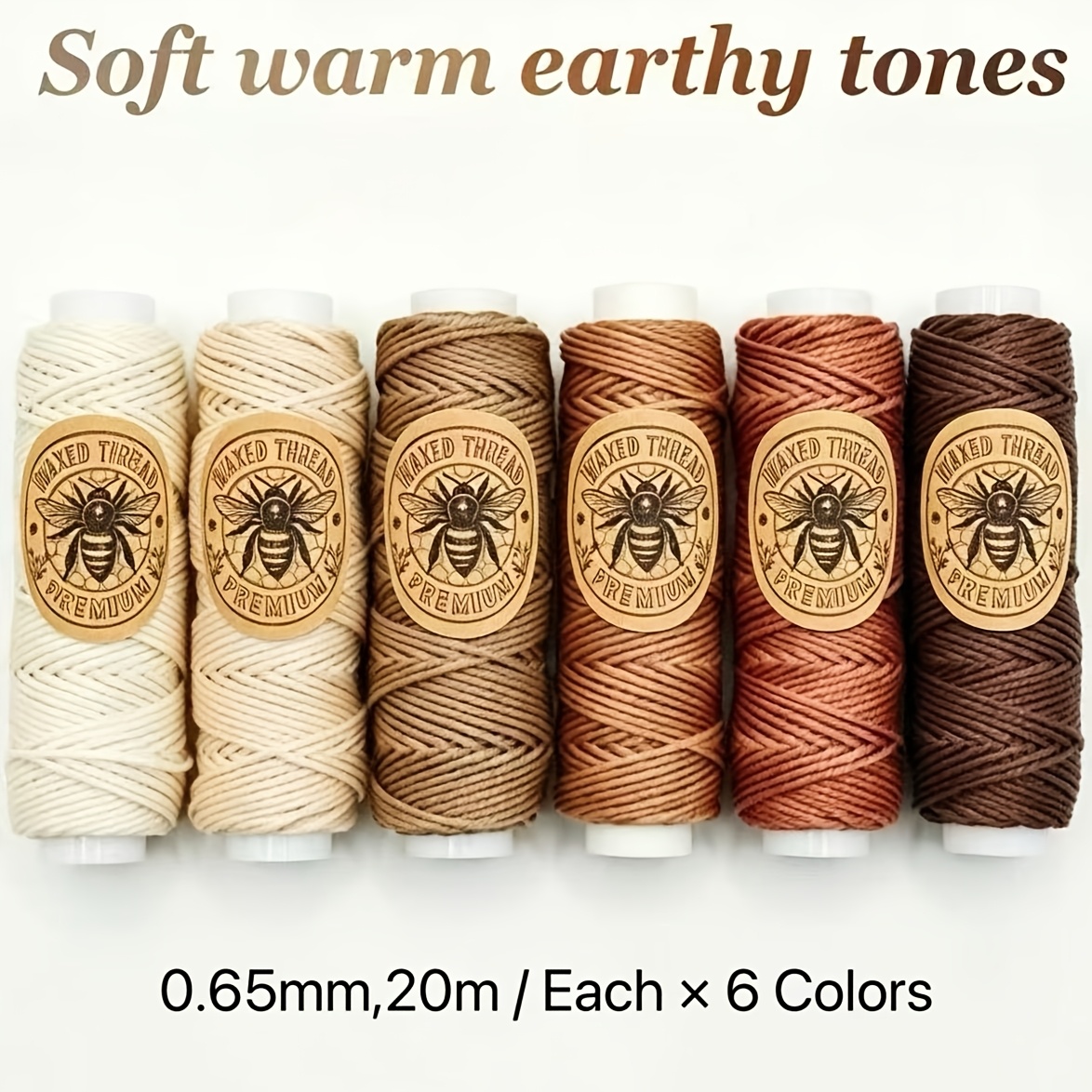 TEMU 6 Rollen Multifunctionele Ronde Bijenwasdraad - 0,65 mm (20 m per rol), Perfect voor het Breien van Armbanden en Portemonnees, Naaiwerk,