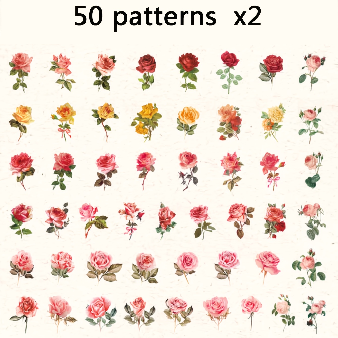 TEMU 1 Packung 100 Blatt Retro Rosenblume Dekorative Journal Tagebuch PET Aufkleber