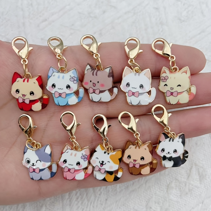TEMU [10pcs Animal Keychain Set] Assorted Styles Of Kitten Keychain Charms, Holiday Party Gifts. Cute And Adorable Keychains For Diy Backpack